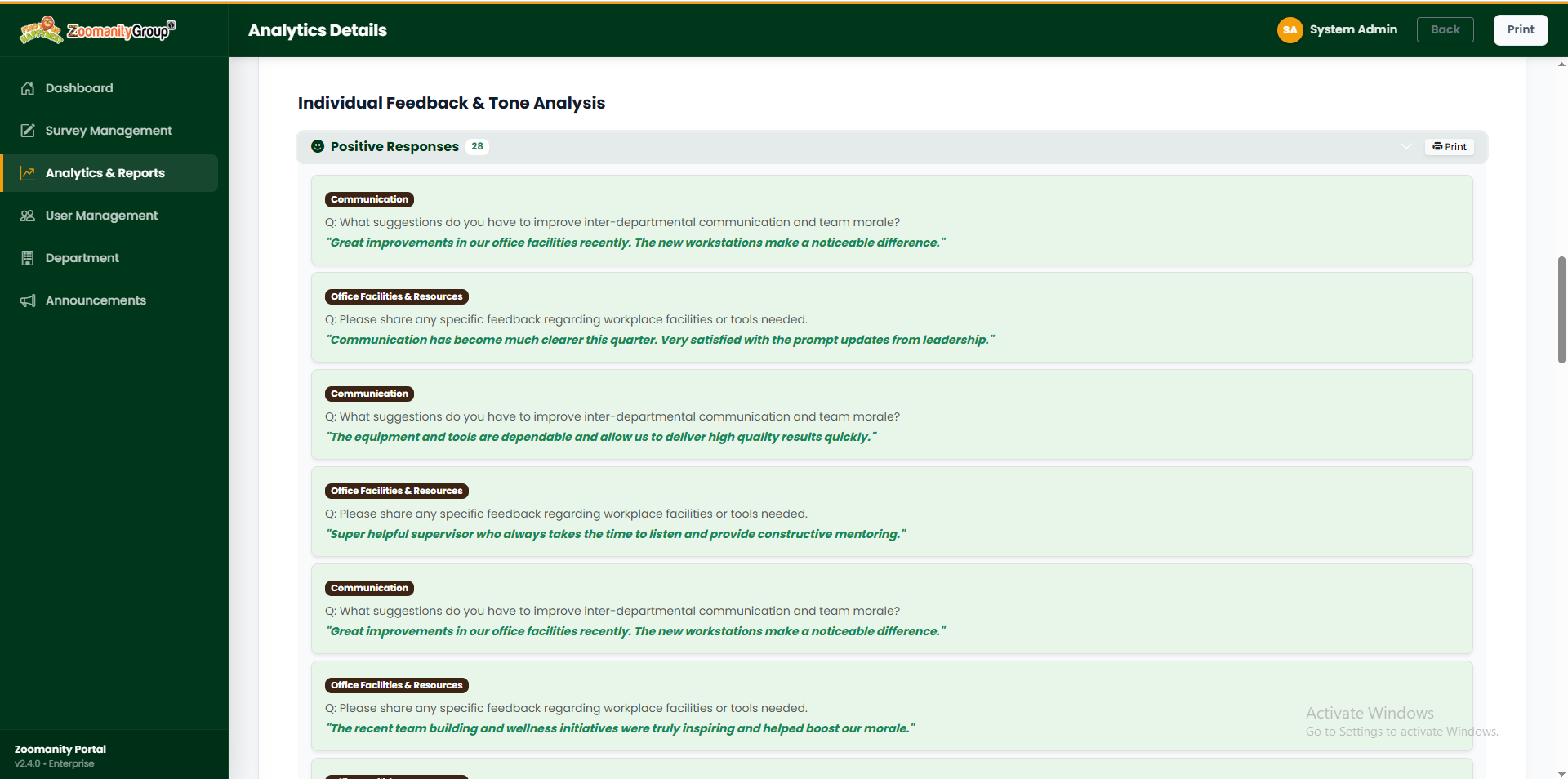 Positive employee responses classified by sentiment analysis